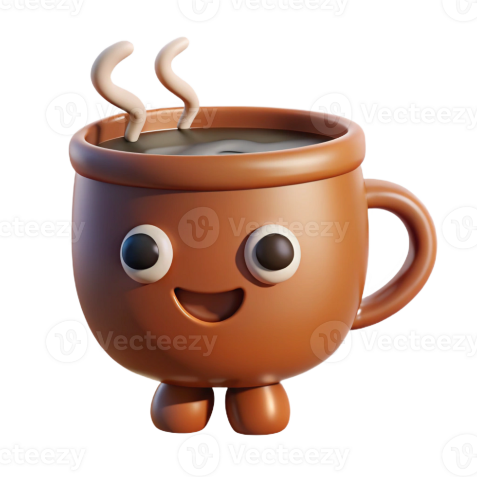 stunning intense contemporary Smiling coffee cup character with steam. Clean lines, scalable, single-weight stroke with Scalable Design. professional png