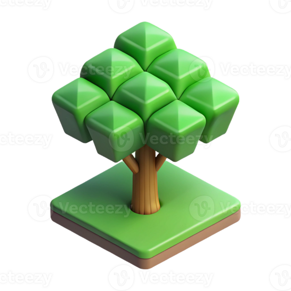 reflective striking Scalable isometric tree, clean lines, green with Scalable Design. professional png