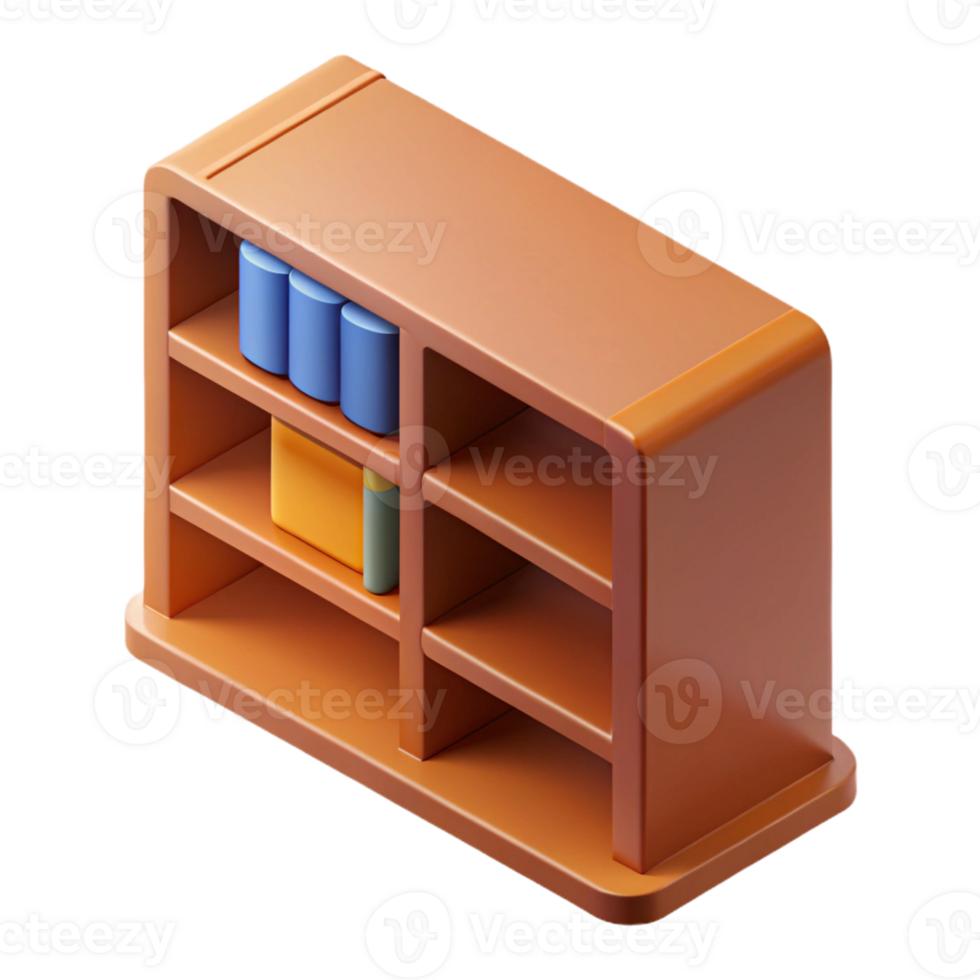 bold stunning Scalable isometric bookshelf, sharp edges, brown with Scalable Design. luxury png