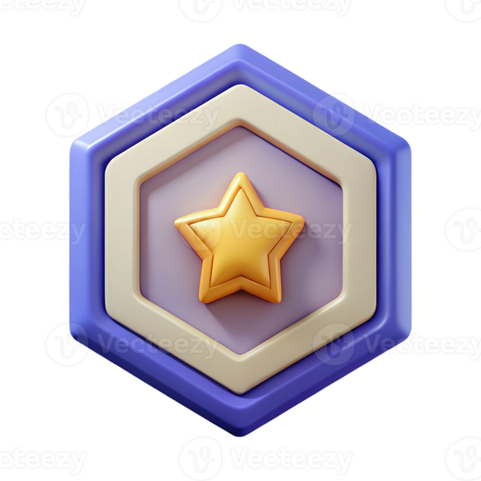 reflective striking Octagonal badge with a star inside. Geometric, symmetrical, minimal with Scalable Design. crisp png