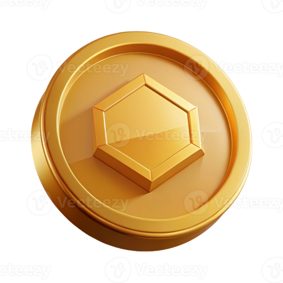 hypnotic joyful victorian Geometric isometric coin, flat gold, crisp edges with Scalable Design. professional png