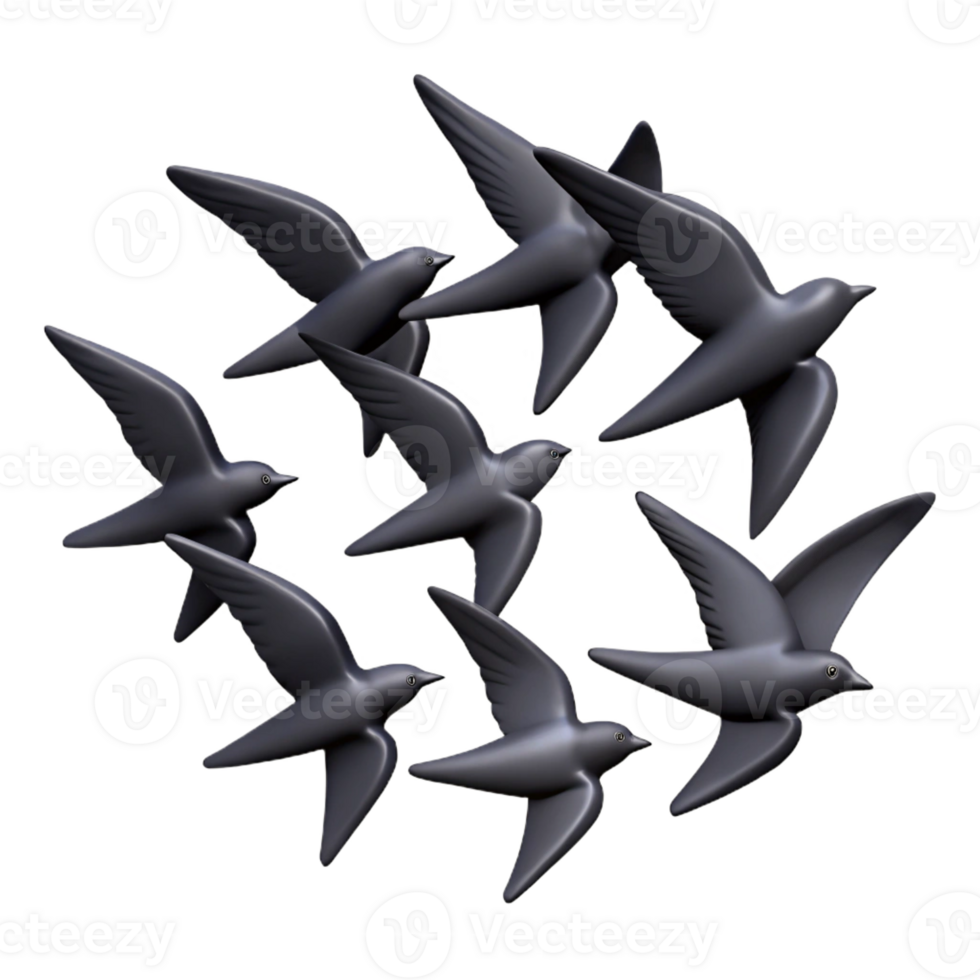 dazzling whimsical impressionist Silhouette of a flying bird flock. Scalable, flat color, sharp edges with Scalable Design. flawless png