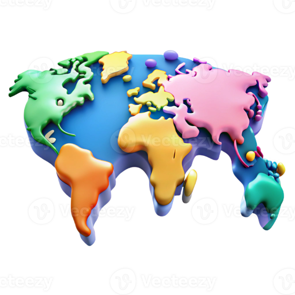 joyful fascinating World map with highlighted continents in different flat colors. Crisp edges, clean lines with Scalable Design. genuine png