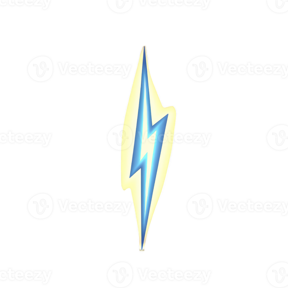 A glowing blue lightning bolt icon with yellow outline, symbolizing energy and power. design is simple and striking, often used to represent electricity or speed png