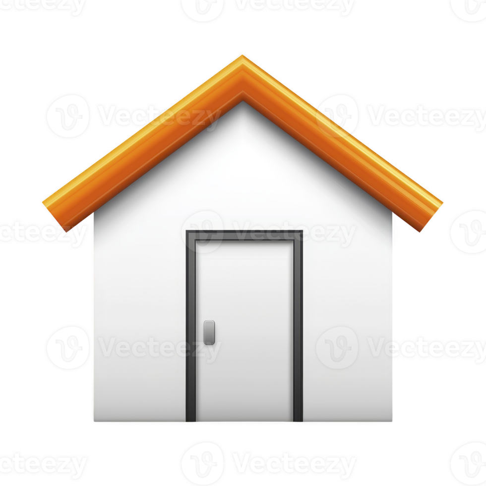 A simple white house icon with orange roof and closed door, symbolizing home or real estate. design is minimalistic and clean, often used in digital interfaces or applications png
