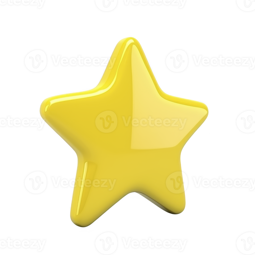 A shiny yellow star with smooth surface and three dimensional appearance, set against plain background, symbolizing excellence or achievement png