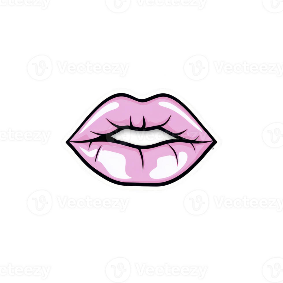 A vibrant illustration of glossy pink lips with playful expression, set against plain background. bold colors and cartoon style create fun and eye catching design png