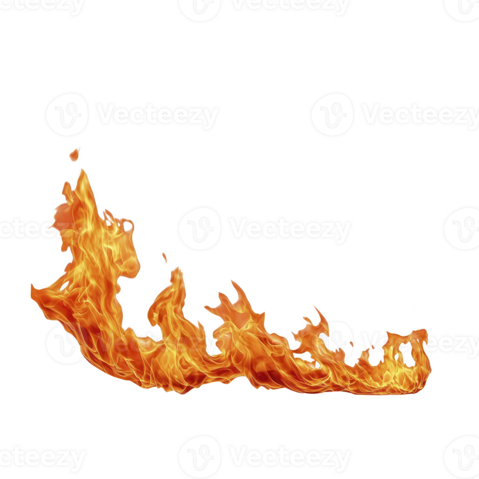A dynamic, curved flame with vibrant orange and yellow hues against transparent background, evoking energy and warmth. Perfect for design projects needing fiery elements png