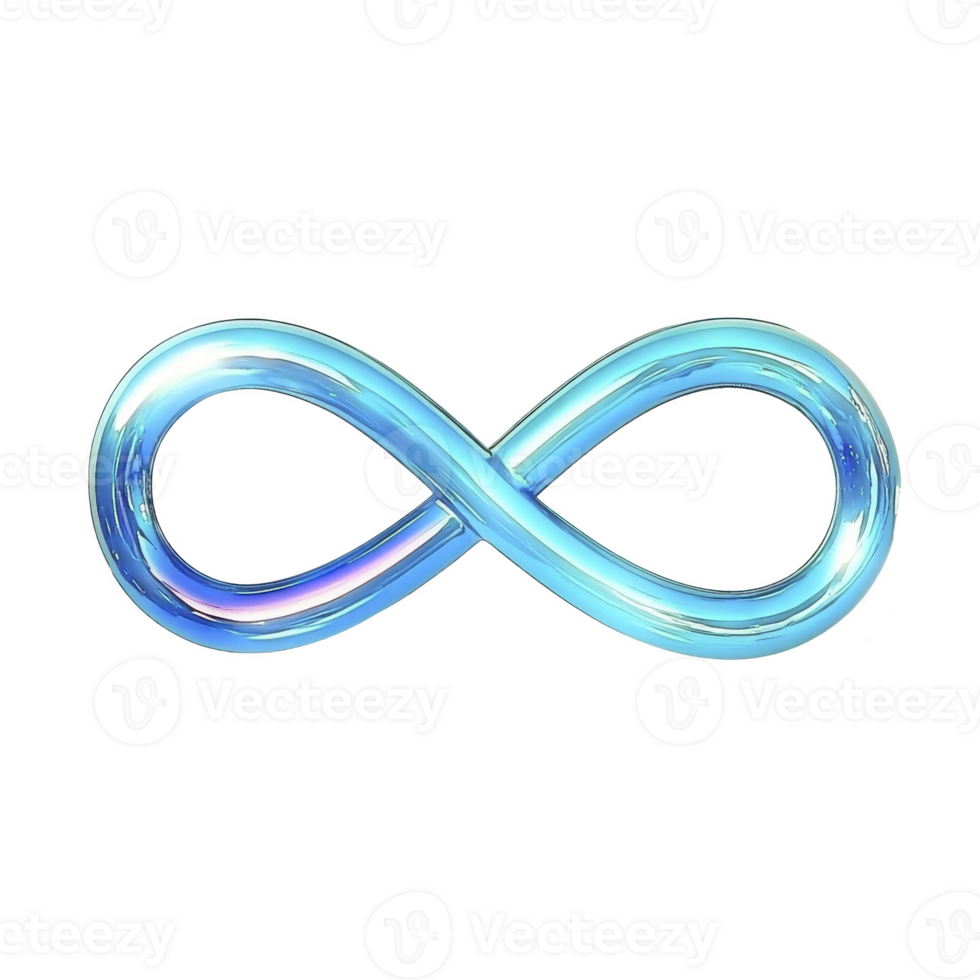 A shiny, blue infinity symbol with metallic finish, representing endless possibilities and continuity. symbol smooth curves and reflective surface give it modern and futuristic appearance png