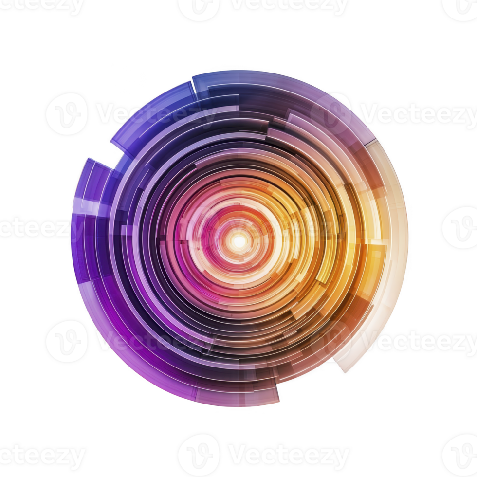 A vibrant, abstract circular design with concentric layers of purple, orange, and yellow hues creates dynamic and energetic visual effect png