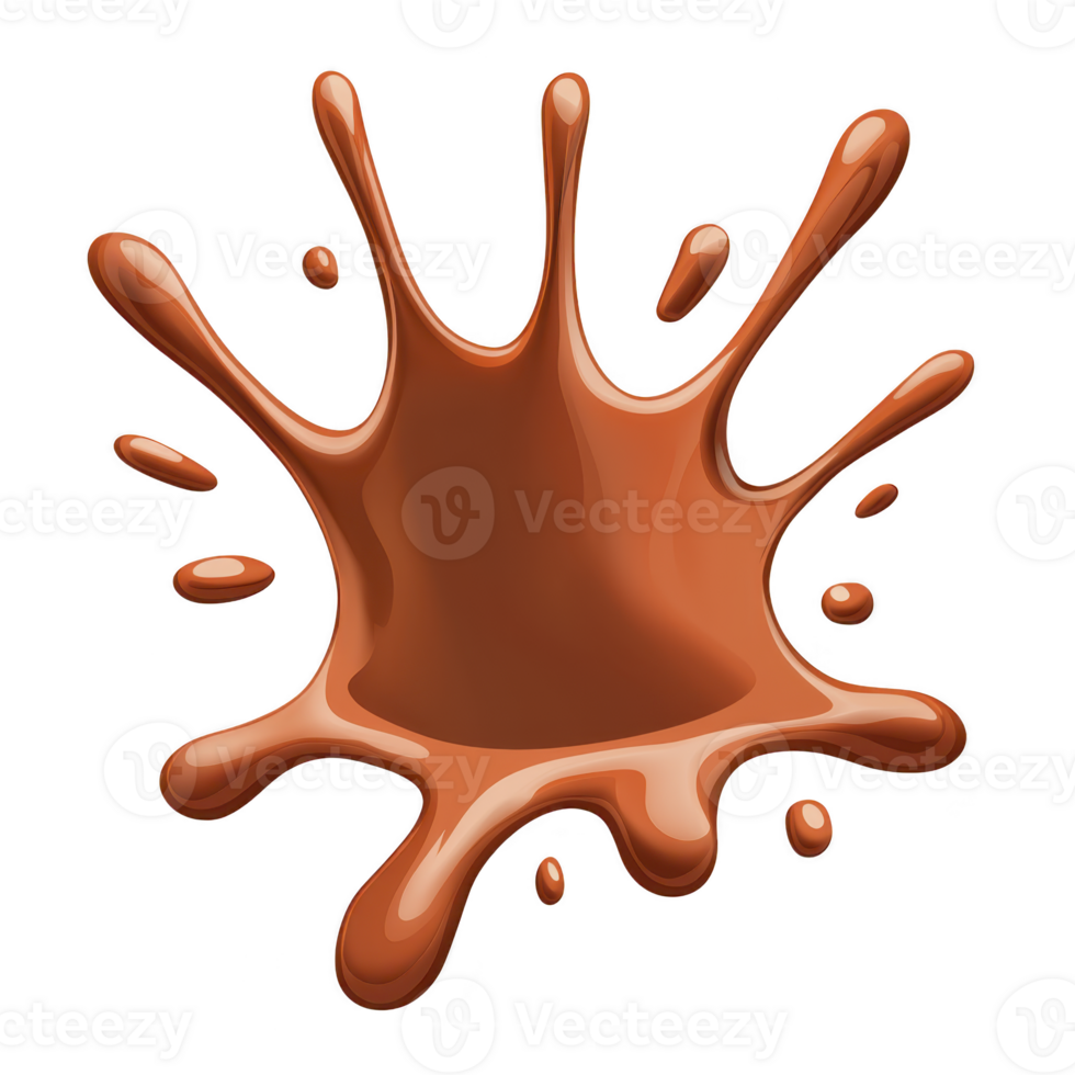 A splash of glossy brown liquid creates abstract shape, resembling paint or chocolate splatter. smooth texture and dynamic form convey sense of motion and fluidity png
