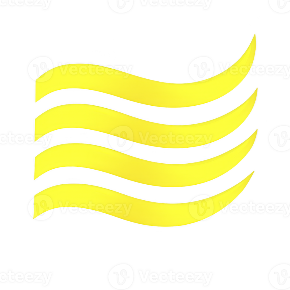 A stylized yellow wave design on transparency background, featuring four curved lines that create sense of movement and fluidity. minimalist and abstract style evokes modern and dynamic feel png