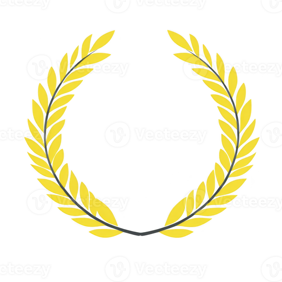 A golden laurel wreath with classic design, symbolizing victory and achievement, is depicted against plain background. leaves are arranged symmetrically, creating elegant and timeless appearance png
