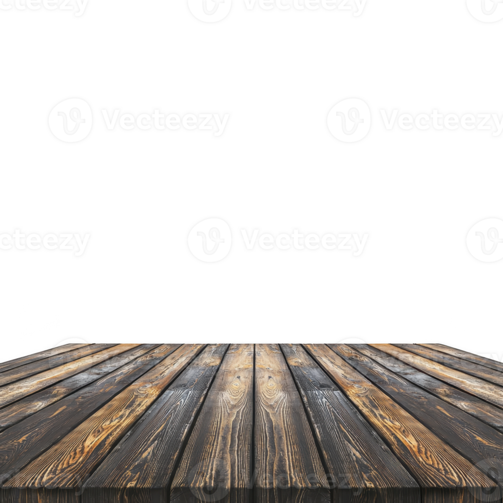 A rustic wooden floor with dark, weathered finish and visible grain patterns creates warm and inviting atmosphere. planks are arranged horizontally, adding depth and texture to scene png