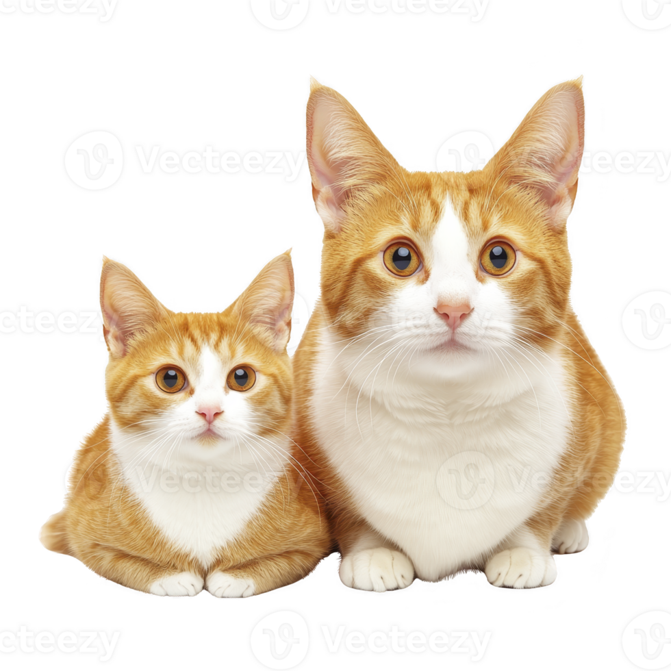 A Two adorable orange and white cats sit closely together, showcasing their striking fur patterns and attentive expressions. Their large eyes and upright ears add to their charming appearance png