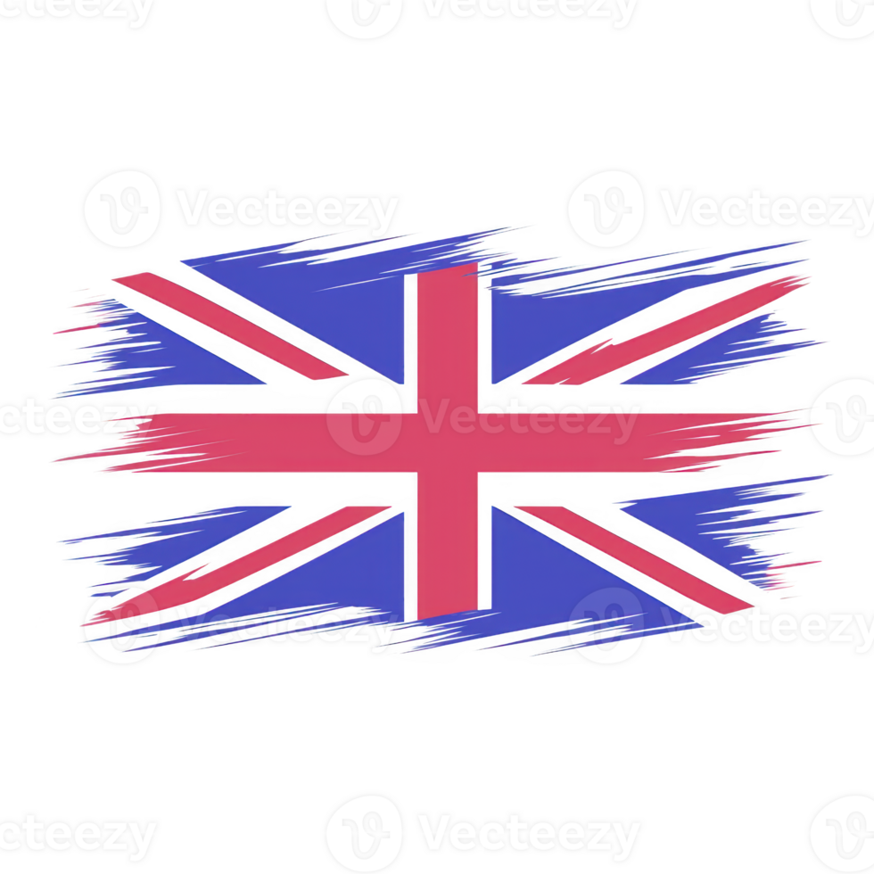 A stylized, artistic representation of Union Jack flag with modern, abstract design featuring bold colors and brushstroke effects. flag traditional elements are creatively reimagined png