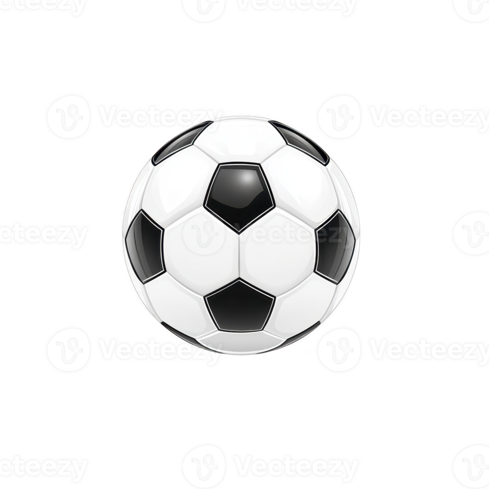 A classic black and white soccer ball with pentagon and hexagon patterns, isolated on transparency background, symbolizing sports and recreation png