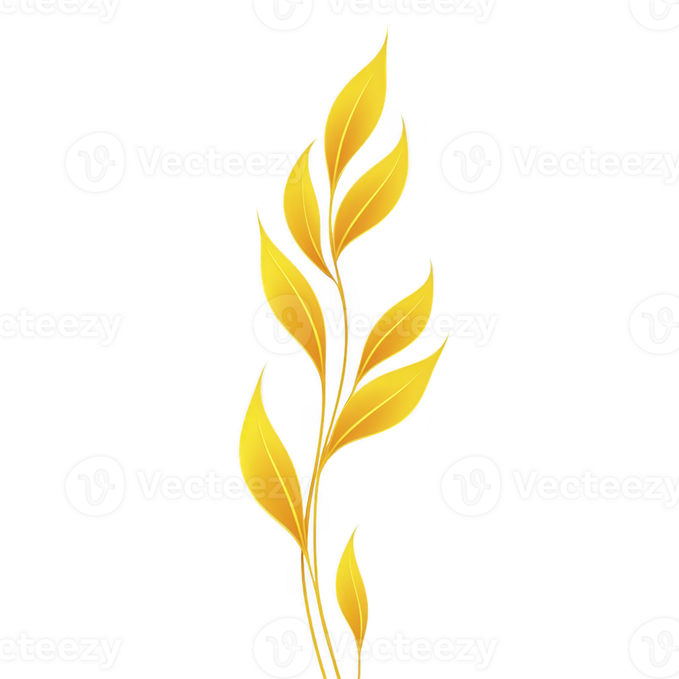 A Golden leaves with sleek, elegant design are arranged in vertical pattern, creating sense of natural beauty and sophistication. leaves have shiny, metallic appearance, adding luxurious touch png