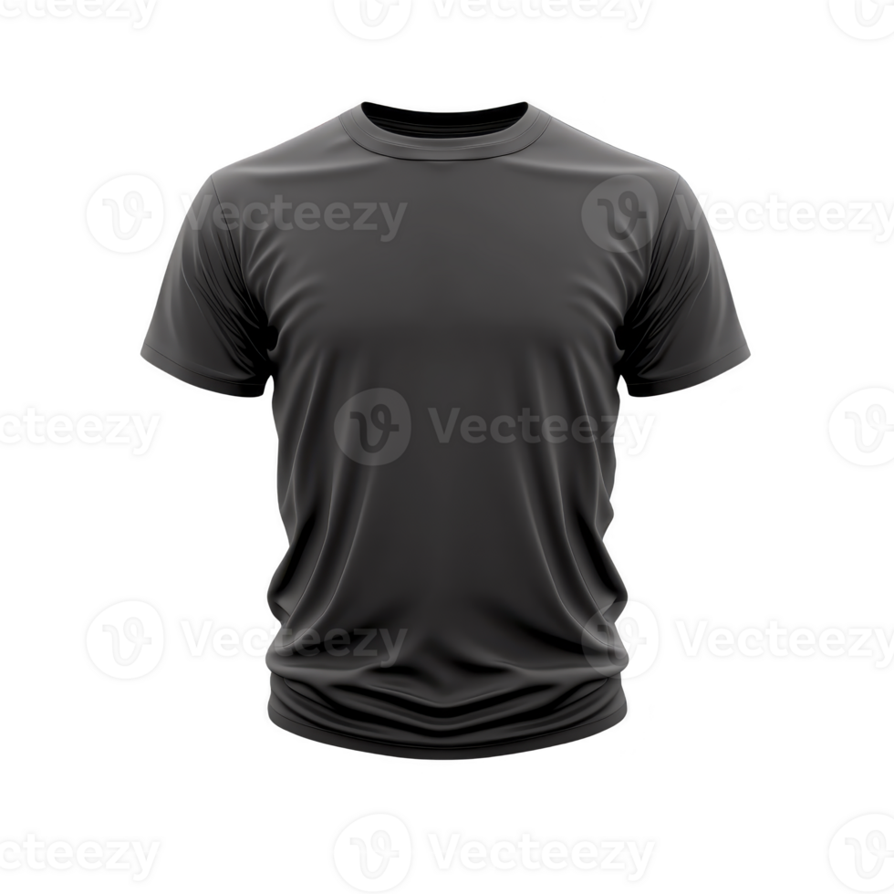 A plain black t shirt is displayed against transparency background, showcasing its simple and classic design. shirt features short sleeves and round neckline, emphasizing its casual and versatile png