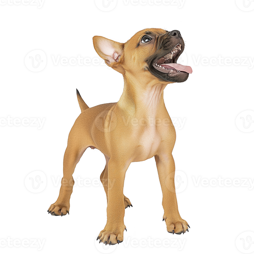 A playful brown puppy with open mouth and alert ears stands on transparency background, exuding energy and excitement png