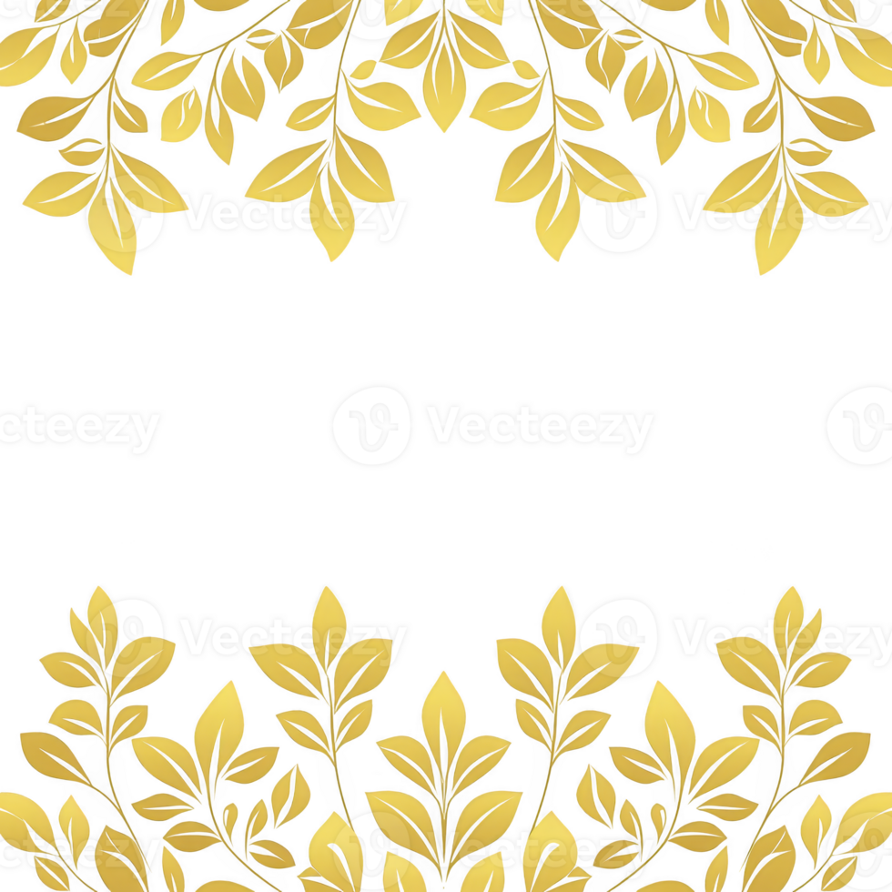 A Golden leaves form elegant border transparency background, creating sophisticated and luxurious design. symmetrical arrangement of leaves adds touch of nature inspired beauty, perfect png