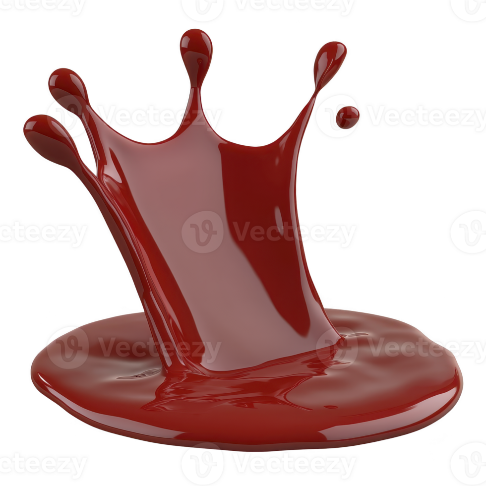 A splash of red liquid forms dynamic crown shape, captured mid motion against transparency background. glossy texture and vibrant color create striking visual effect png