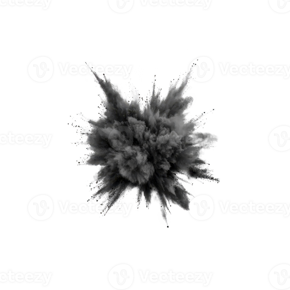 A dramatic black and white explosion of smoke and particles against transparency background, creating dynamic and intense visual effect. burst radiates outward with sharp, jagged edges png