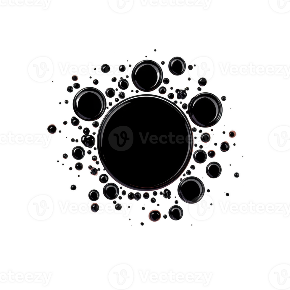 A This features cluster of black circles of varying sizes arranged circular pattern against transparent background. design is abstract and modern, creating sense of depth and movement.abstract png