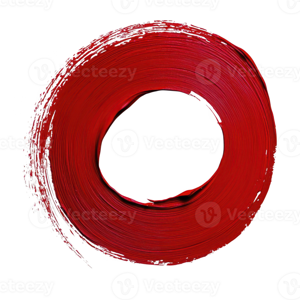 A vibrant red circular brushstroke forms dynamic and artistic spiral, symbolizing creativity and energy. bold color and fluid motion evoke sense of movement and passion png