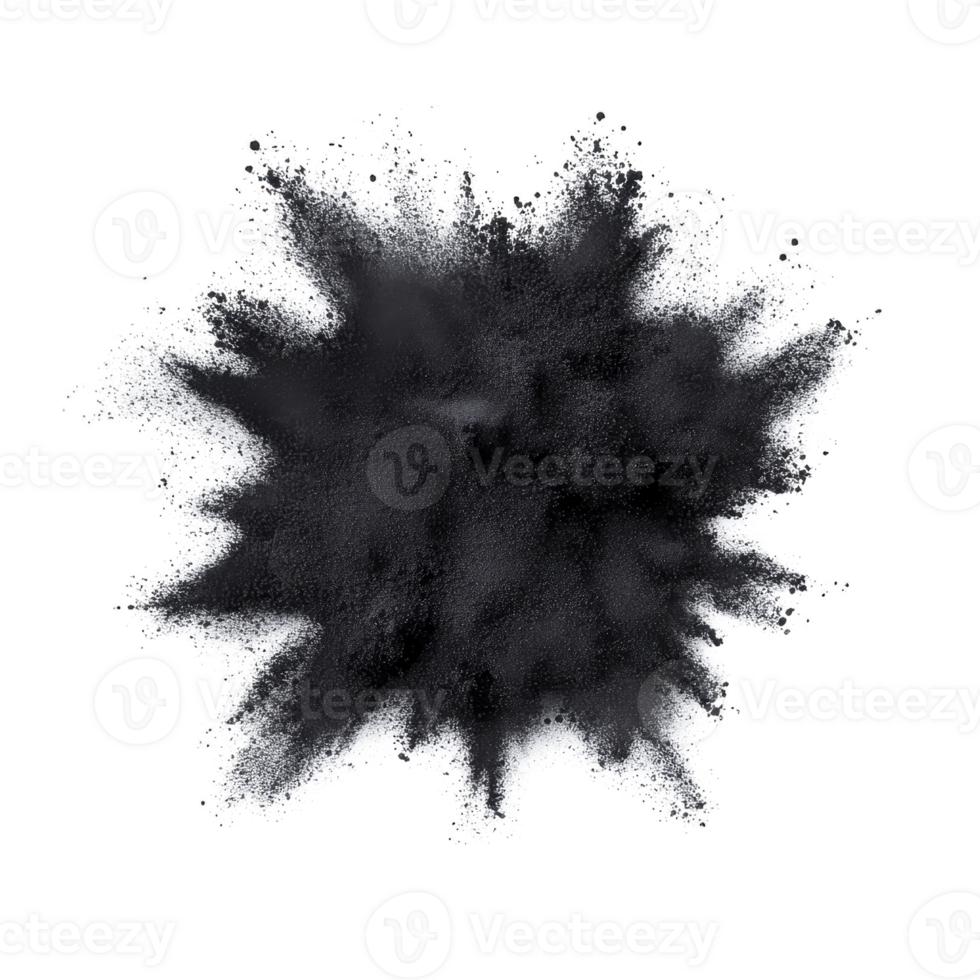 A dynamic explosion of white powder against transparency background creates striking contrast, resembling starburst or abstract art. texture and movement convey energy and motion png