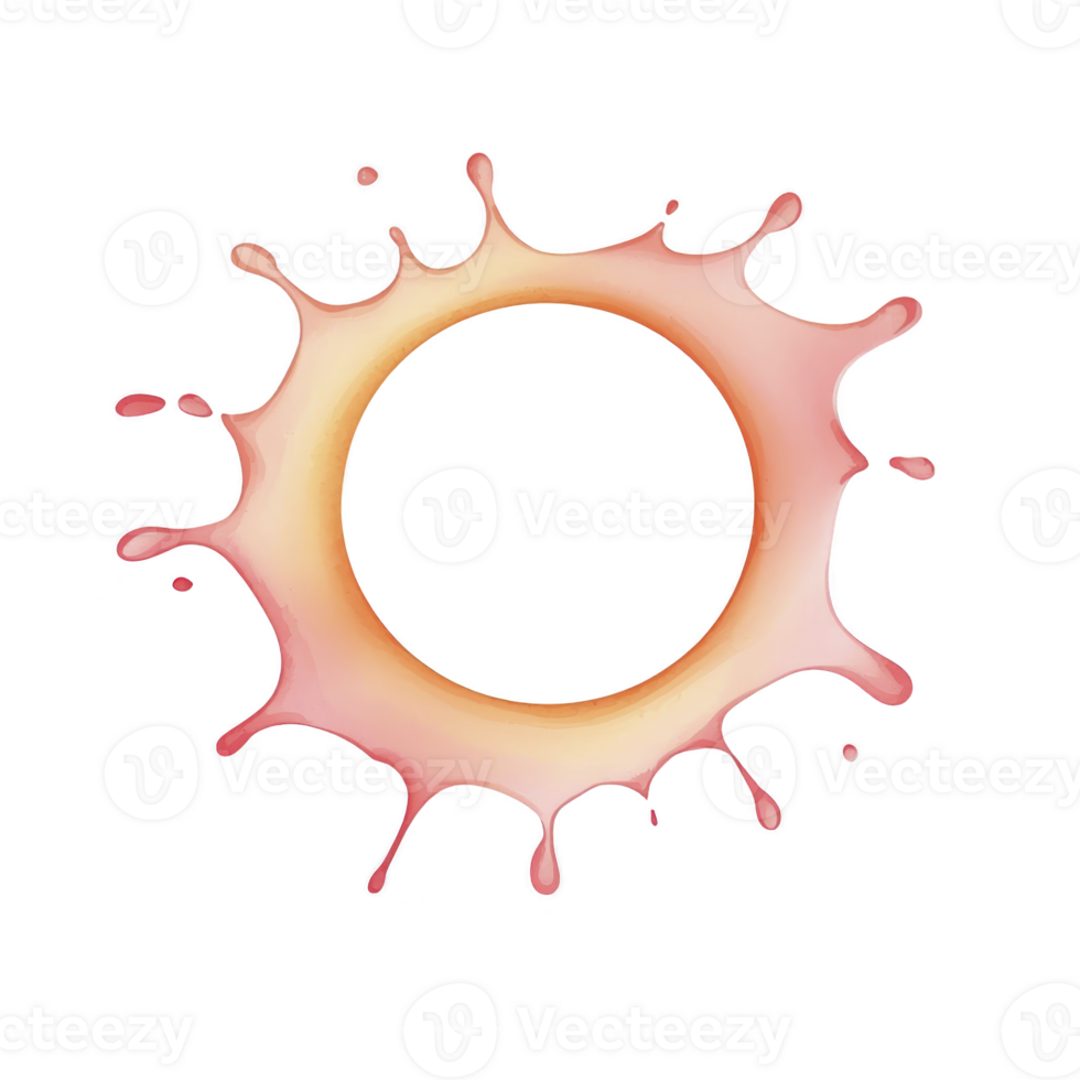 A This features circular splash of liquid with gradient of pink and orange hues, creating dynamic and energetic visual effect. splash forms ring with droplets extending outward png