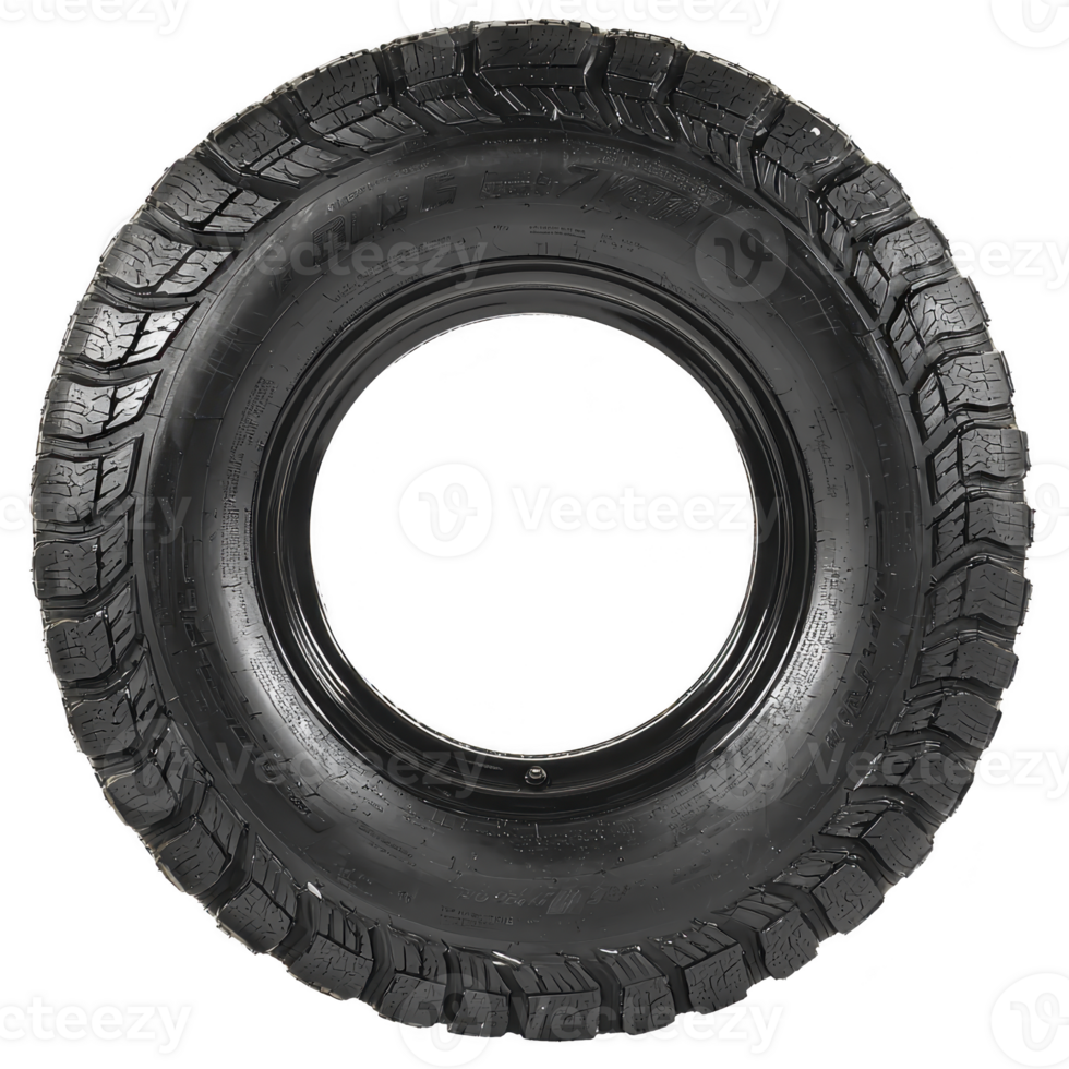 A rugged, black off road tire with deep treads designed for enhanced traction and durability on rough terrains. tire robust construction is ideal for vehicles navigating challenging environments png
