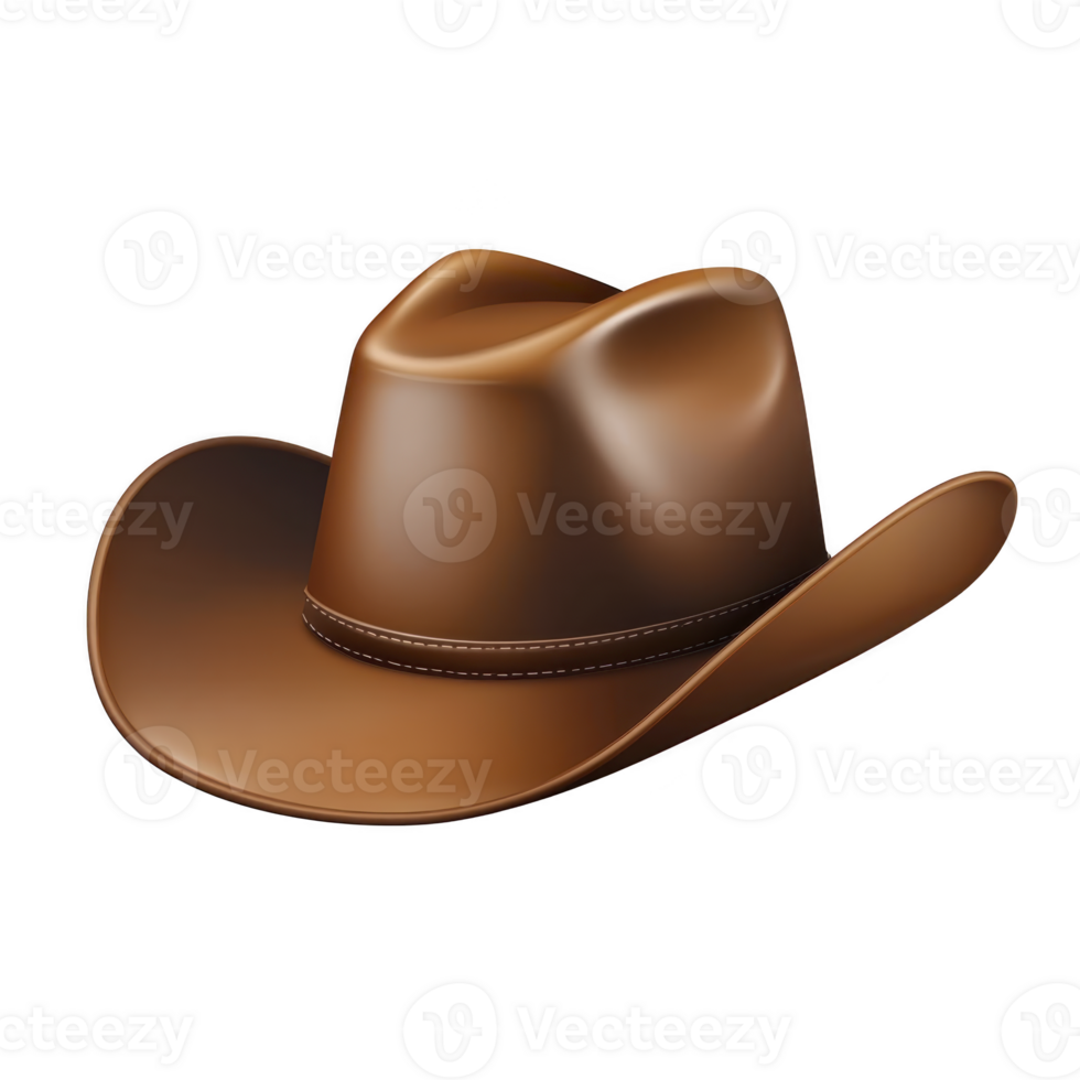 A brown cowboy hat with wide brim and classic design, often associated with Western style and outdoor activities. hat features smooth texture and slightly curved brim png