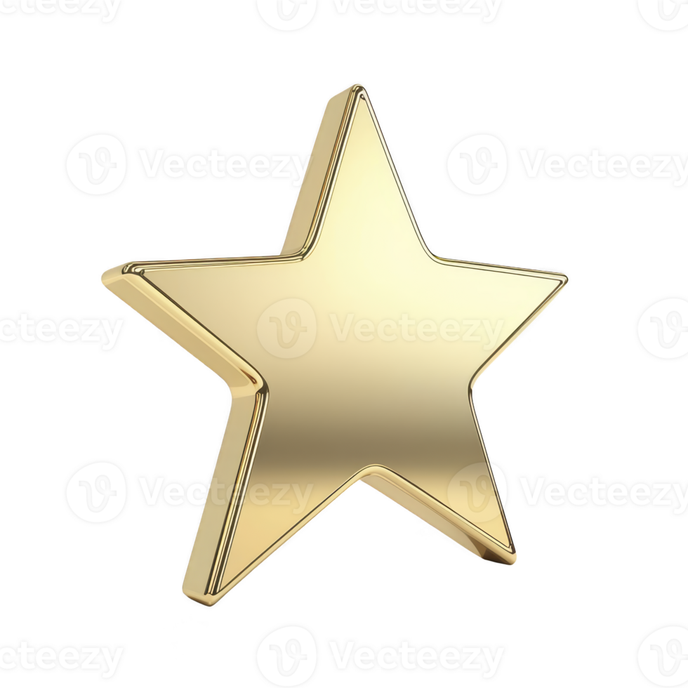 A shiny gold star with smooth surface, symbolizing achievement and excellence. star is three dimensional, reflecting light and casting subtle shadow, creating sense of depth png