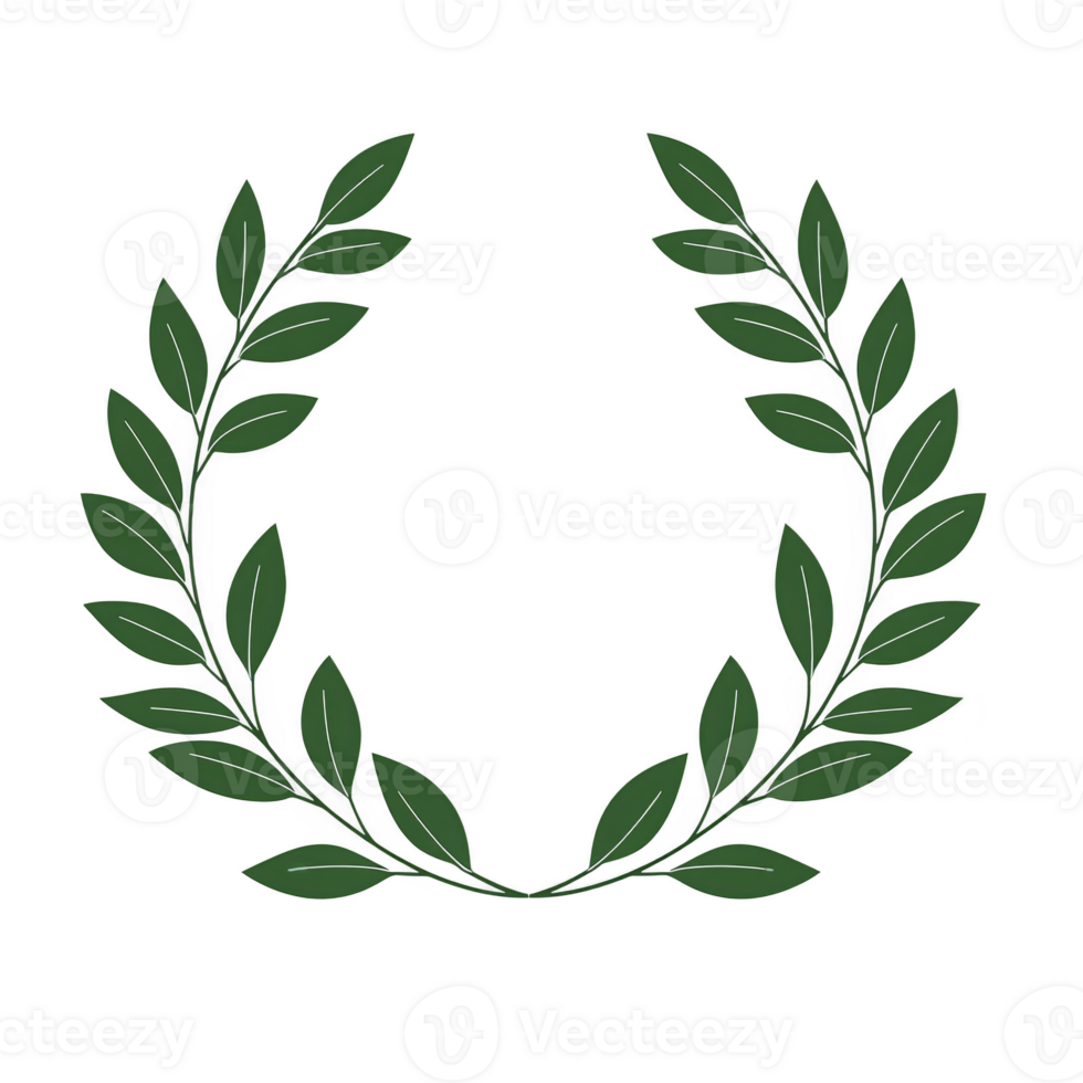 A green laurel wreath with detailed leaves forms classic circular shape, symbolizing victory and honor. design is simple yet elegant, often associated with ancient traditions and achievements png