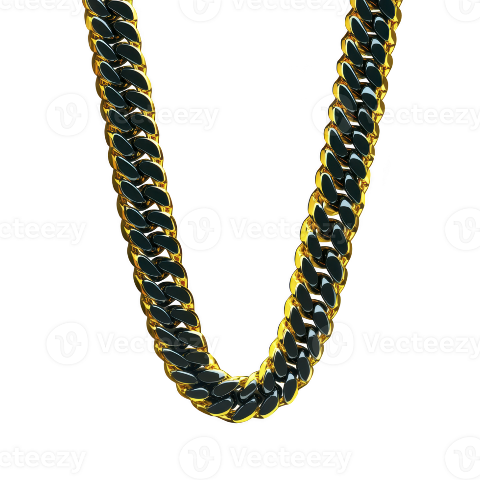 A gold and black chain necklace with bold, luxurious design, featuring interlocking links that create striking contrast. necklace exudes elegance and sophistication png