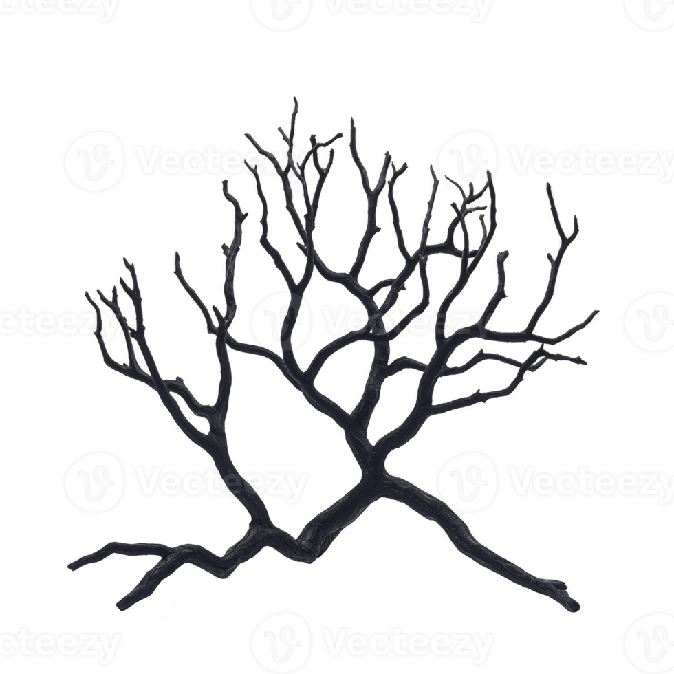 A silhouette of bare tree branch with intricate, twisting limbs against plain background, evoking sense of stark beauty and simplicity png