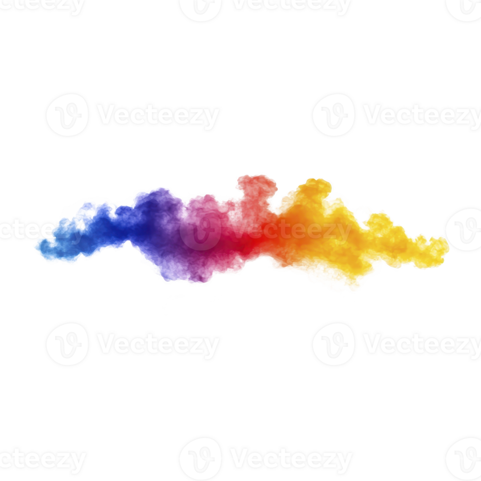 A vibrant cloud of colorful smoke blends seamlessly, featuring shades of blue, purple, red, orange, and yellow, creating dynamic and artistic visual effect png