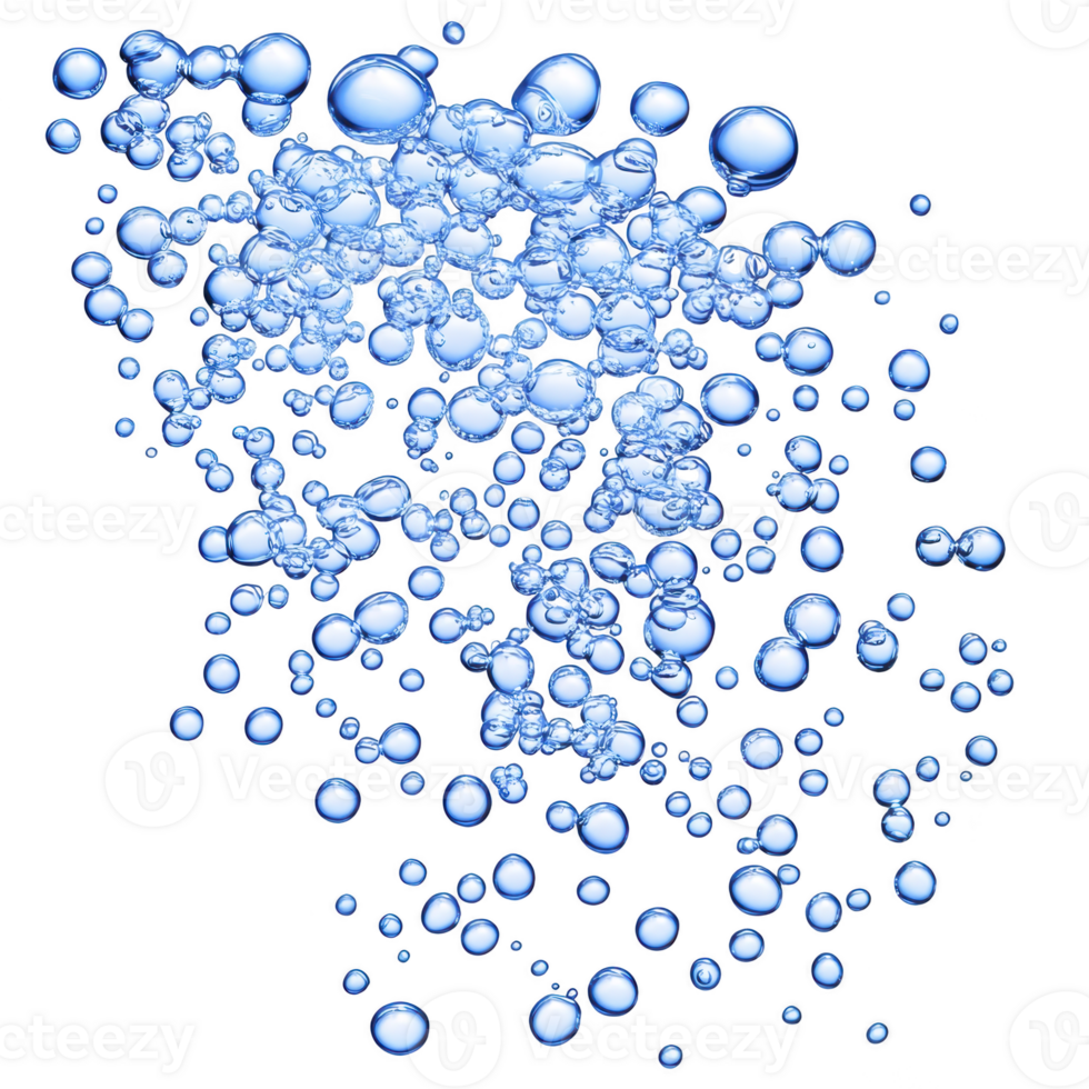 A cluster of translucent blue bubbles floats against transparency background, creating sense of lightness and movement. bubbles vary in size, adding depth and texture to image png