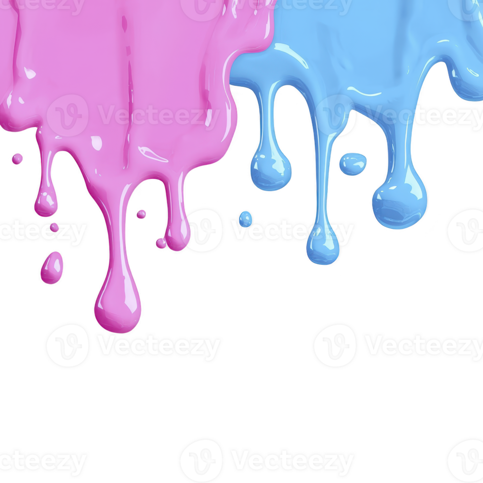 A Vibrant pink and blue paint drips create colorful and artistic abstract design. glossy texture and fluid motion add dynamic and creative touch to image png