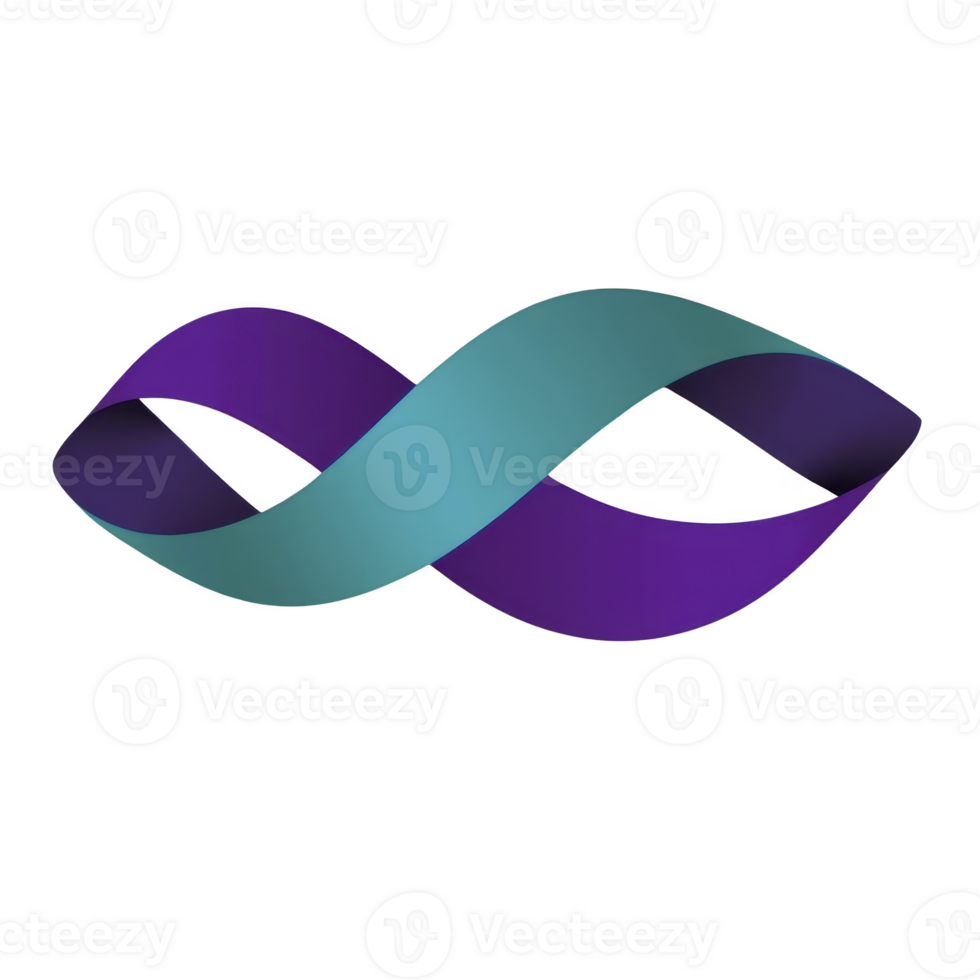 A colorful, abstract infinity symbol with gradient of purple and teal, representing continuity and balance. smooth, flowing design evokes sense of harmony and endless possibilities png