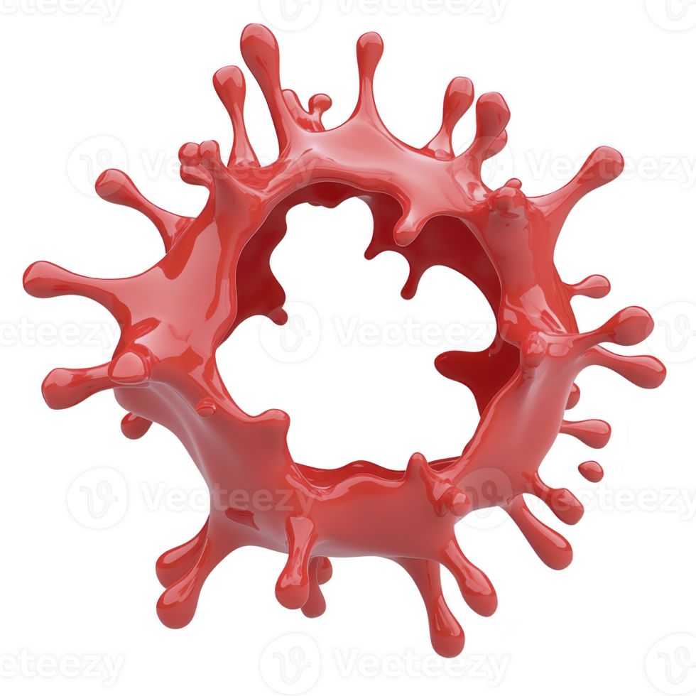 A vibrant red liquid splash forms dynamic circular shape, creating artistic and energetic visual. fluid motion and glossy texture add sense of movement and creativity png