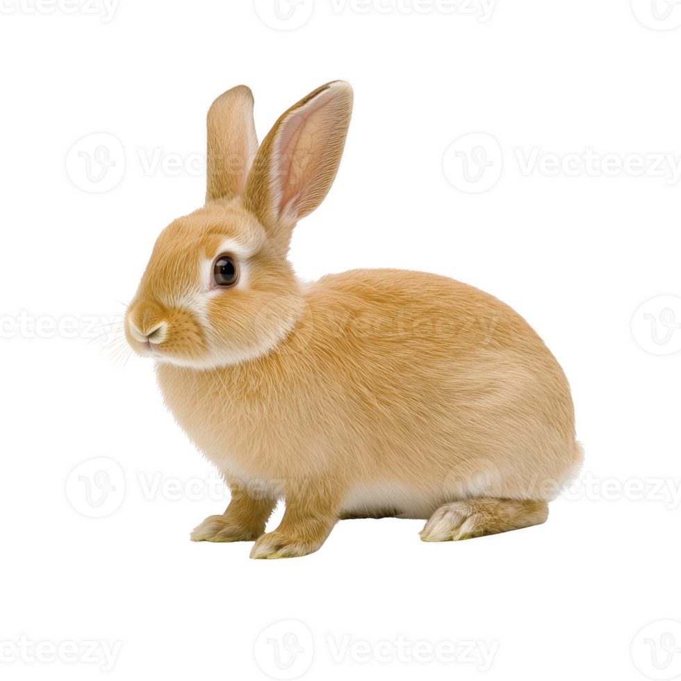 A cute, fluffy rabbit with light brown fur sits attentively, showcasing its large ears and soft whiskers. rabbit gentle expression and smooth coat make it adorable subject png