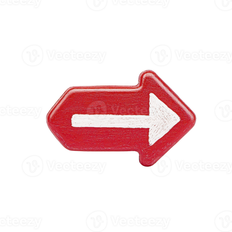 A red arrow sign with white arrow pointing right, isolated on transparency background. sign is simple and bold, conveying direction clearly png