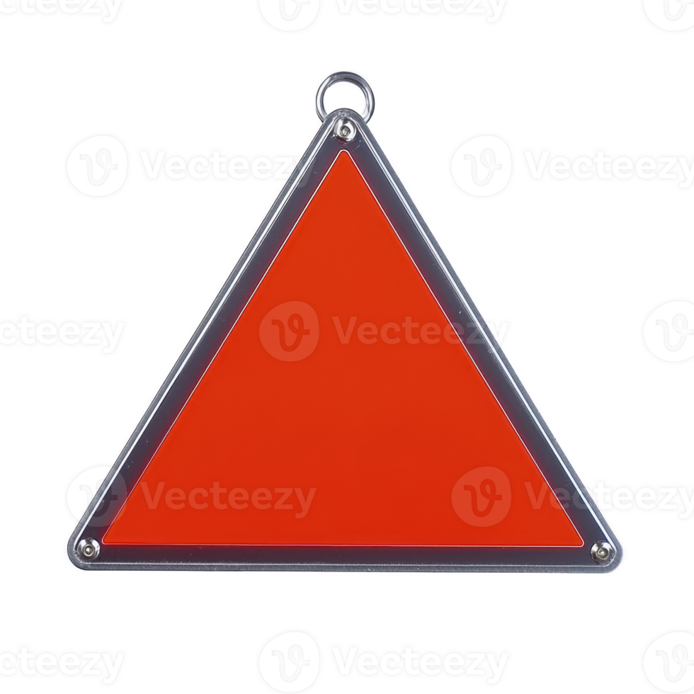 A red triangular warning sign with reflective border, often used for roadside emergencies, is shown. It features loop at top for easy handling or hanging png