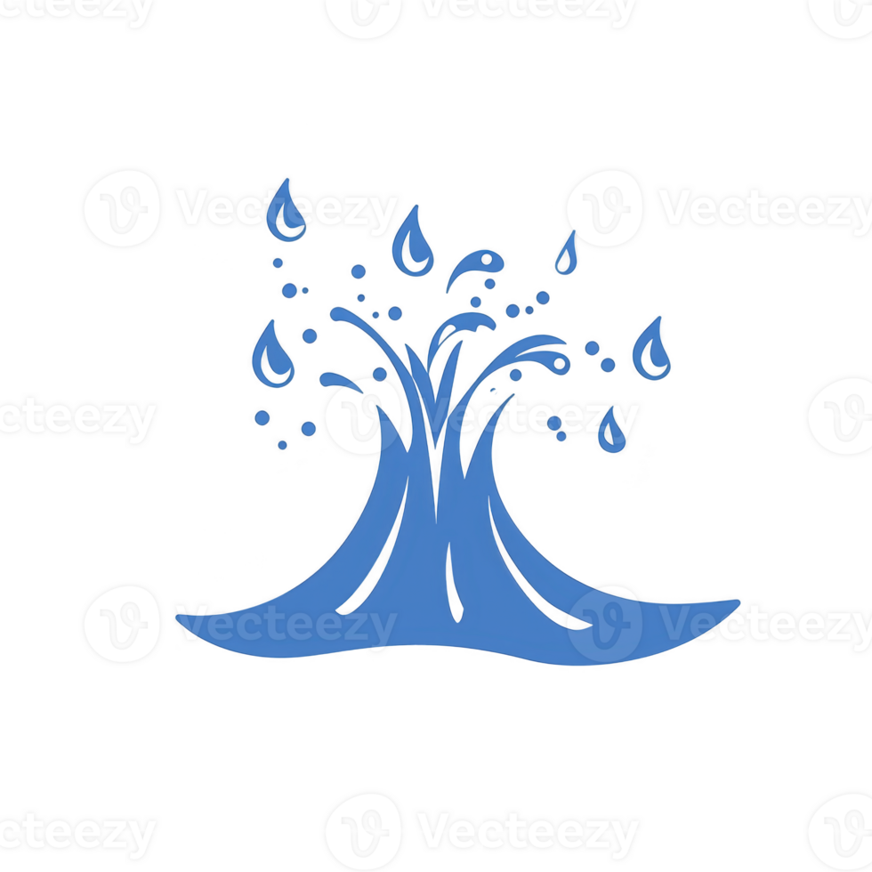 A This features stylized blue wave with droplets, symbolizing water movement and energy. design is simple and dynamic, evoking sense of fluidity and motion png