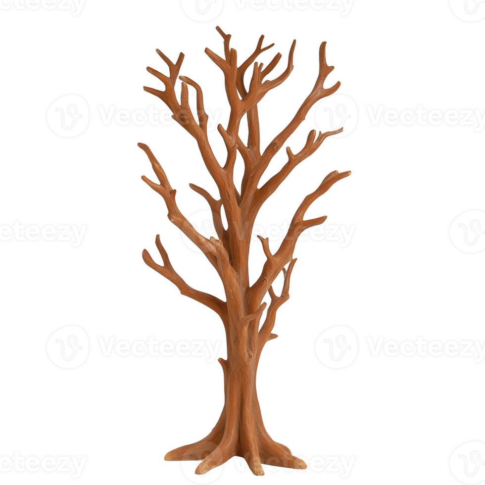 A leafless tree with intricate branches stands against plain background, showcasing its natural texture and structure. tree bare form highlights its unique silhouette and organic beauty png