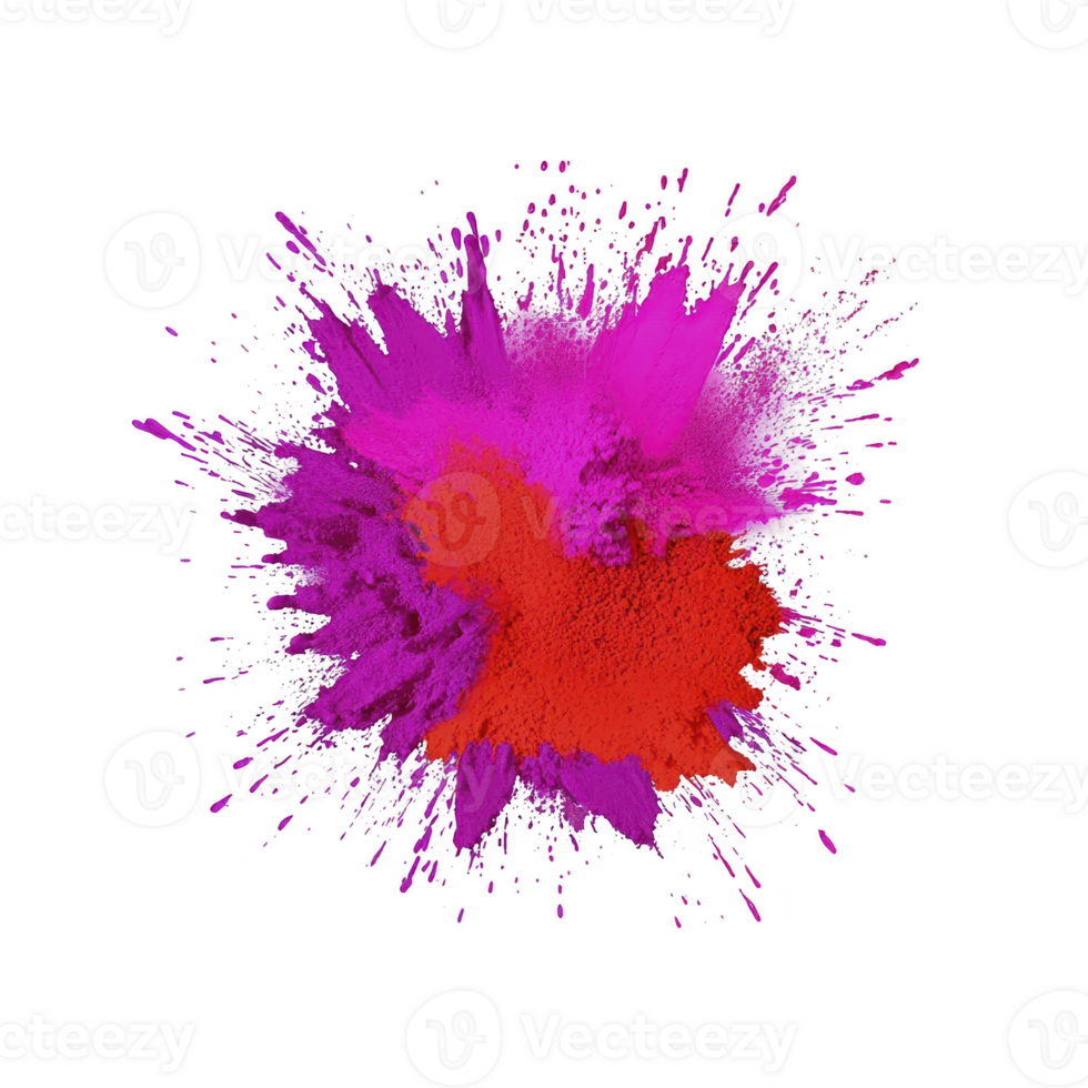 A vibrant explosion of pink and red powder creates dynamic and colorful burst against transparency background, capturing sense of energy and movement png