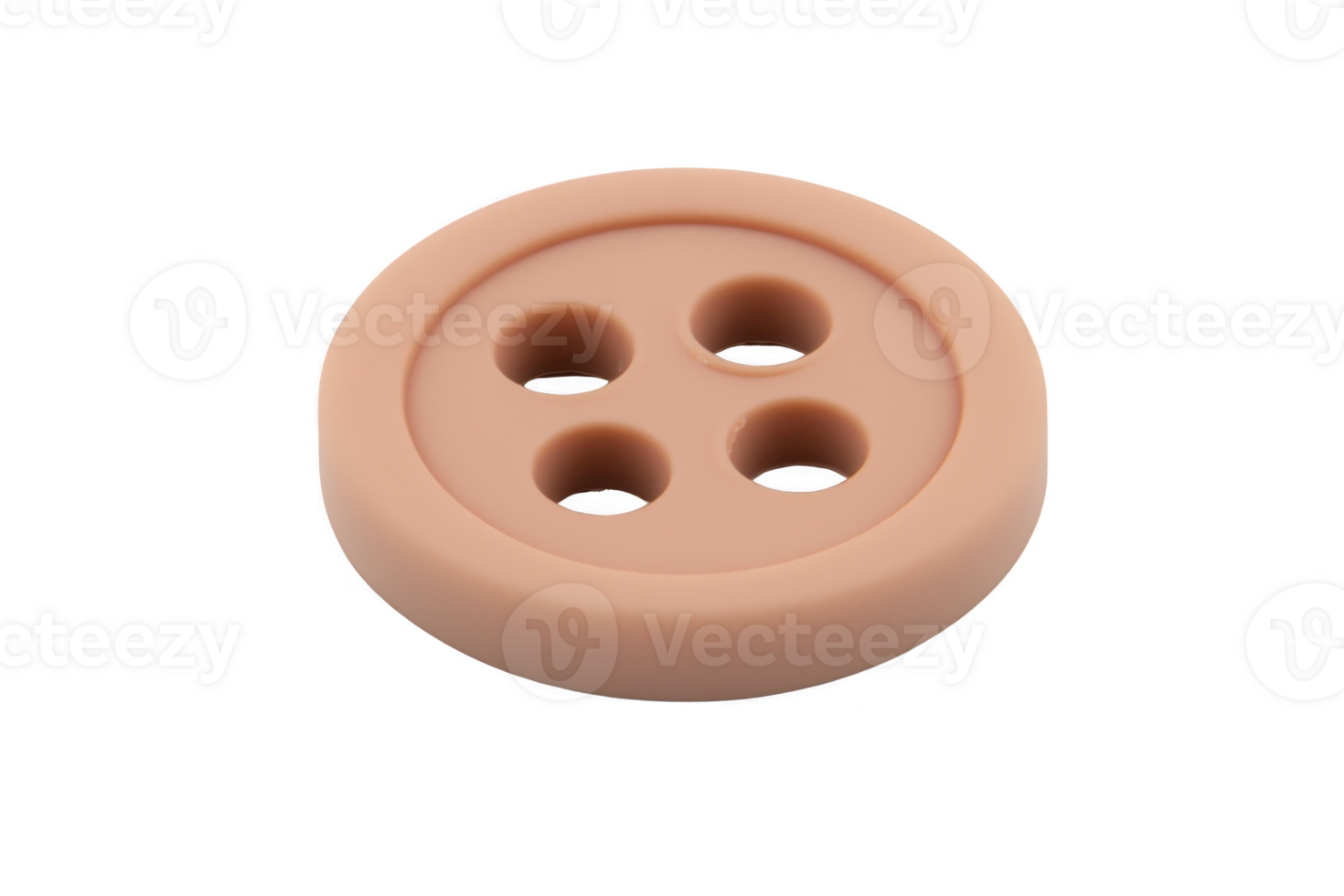 A round, beige button with four holes, commonly used for clothing, lies on transparency background. Its simple design and neutral color make it versatile for various garments png