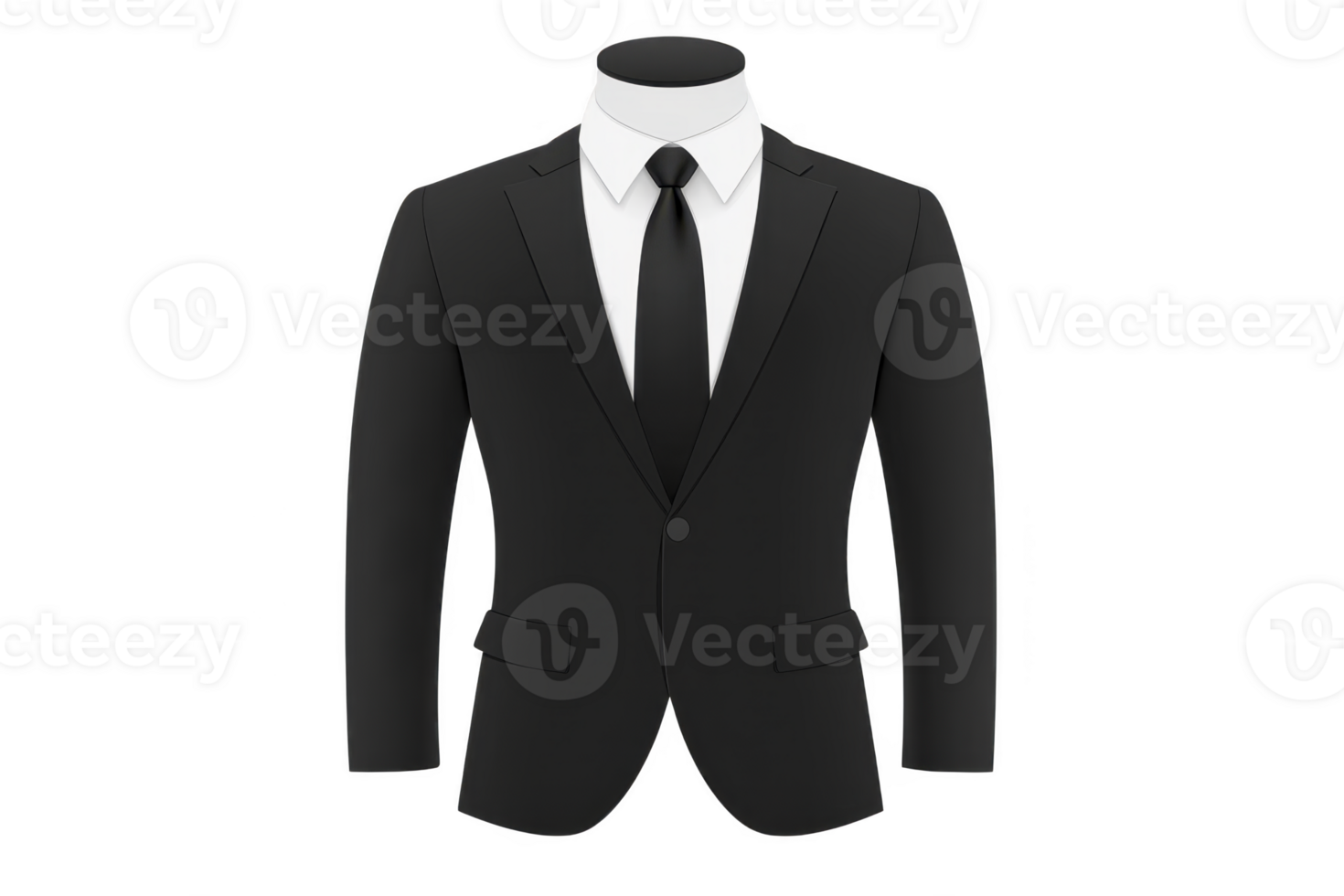 A classic black suit with white shirt and black tie, symbolizing elegance and professionalism, is depicted in this image. attire is suitable for formal occasions and business settings png